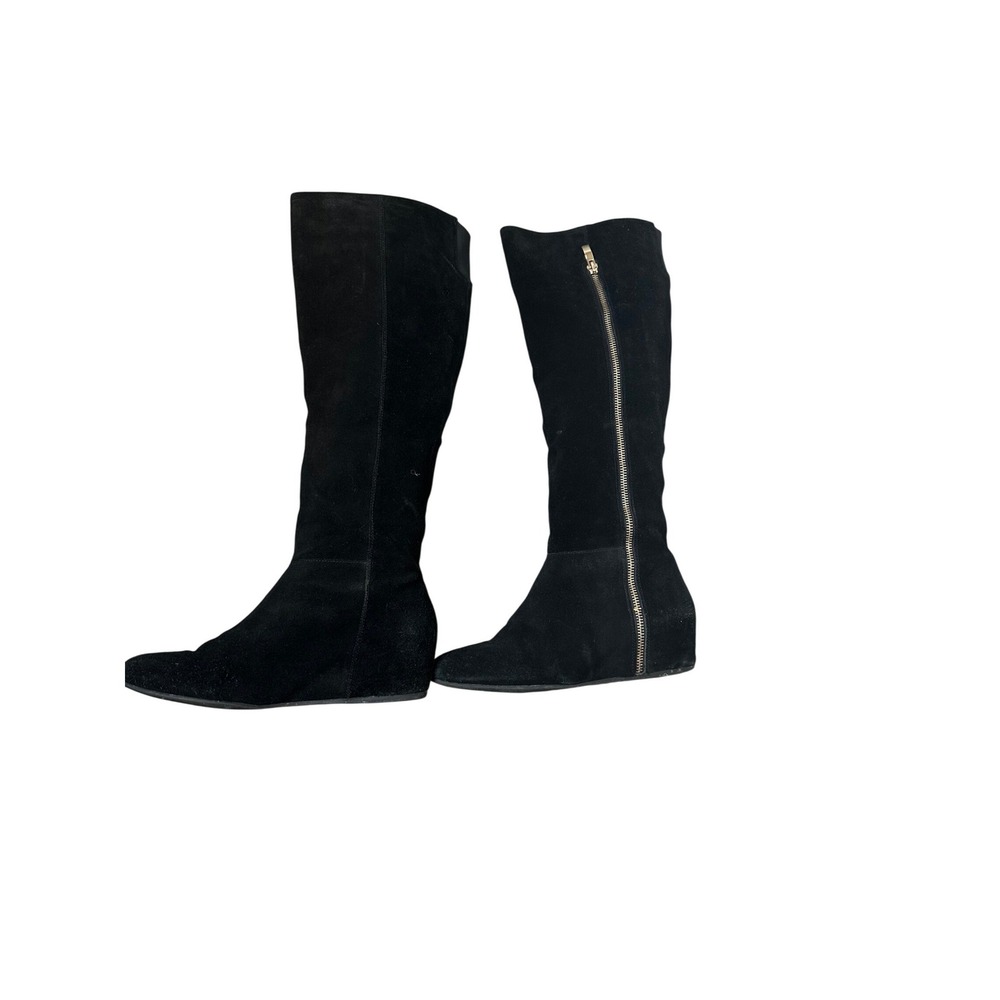 BCBG Black Suede‎ Wedge Knee High Boots Women's Side Zip Fashion Comfort